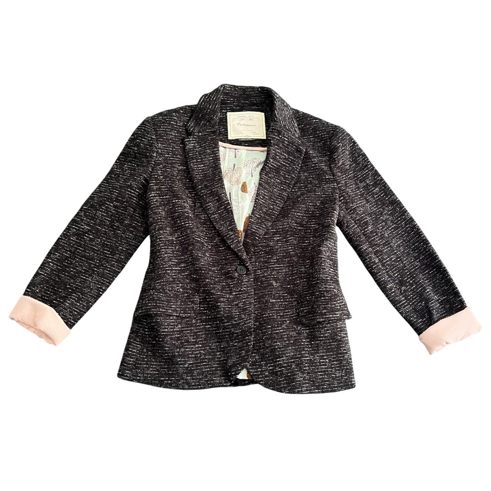 Cartonnier Anthropologie Women's Medium Charcoal Textured Tweed Blazer Woodland